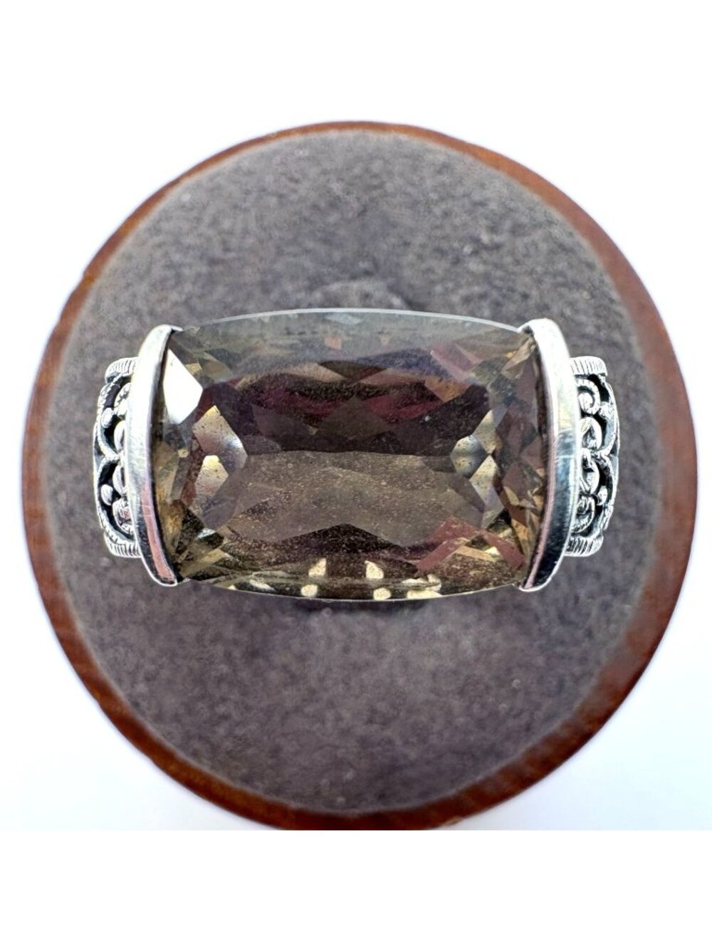Smoky Quartz Cushion Cut Sterling Silver 925 Statement Ring Size 7